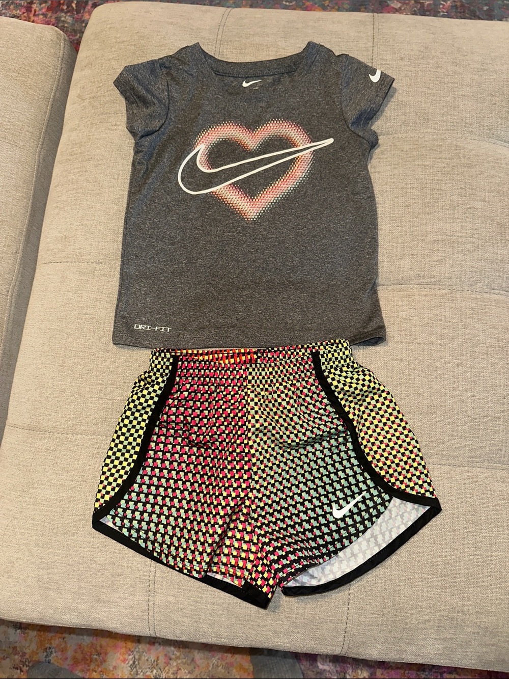 Nike Gray Dri-FIT Heart Tee with Multicolor Gradient Shorts